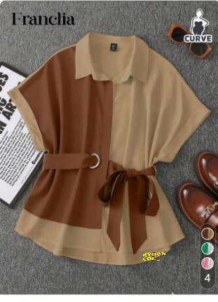 Two tone belted shirt dress